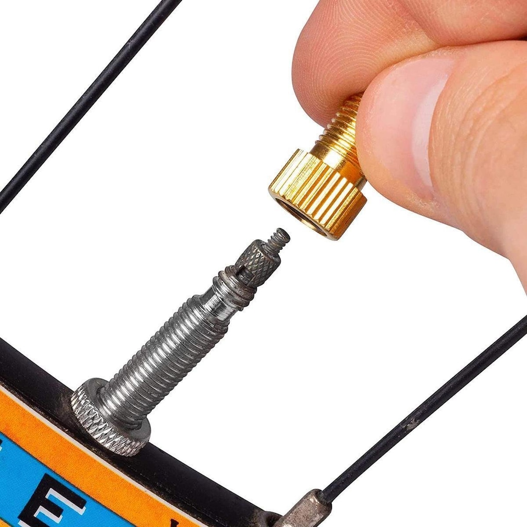 Imagem 2 do produto Adaptador de válvula presta bicicleta bico fino p/ grosso - 4 unidades