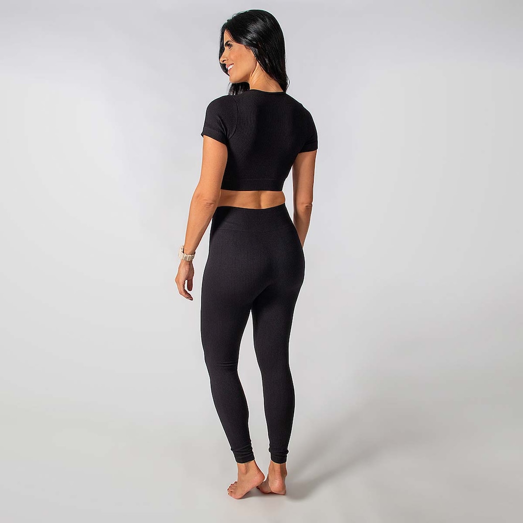 Imagem 3 do produto Conjunto Fitness Calça E Cropped Canelado Alma Genius Feminino