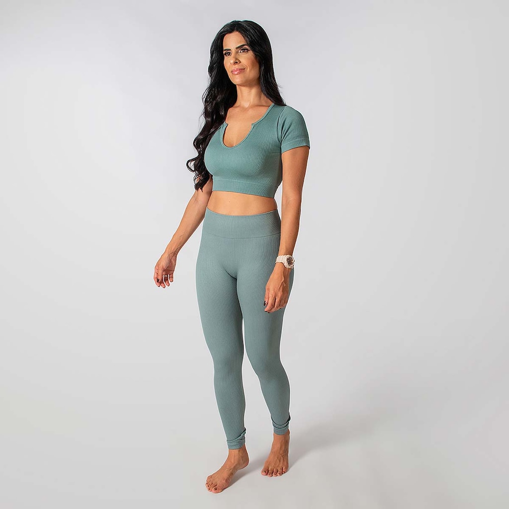 Imagem 2 do produto Conjunto Fitness Calça E Cropped Canelado Alma Genius Feminino