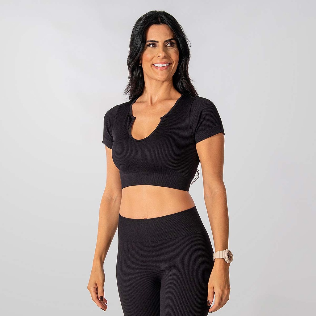 Imagem 4 do produto Conjunto Fitness Short E Cropped Canelado Alma Genius Feminino