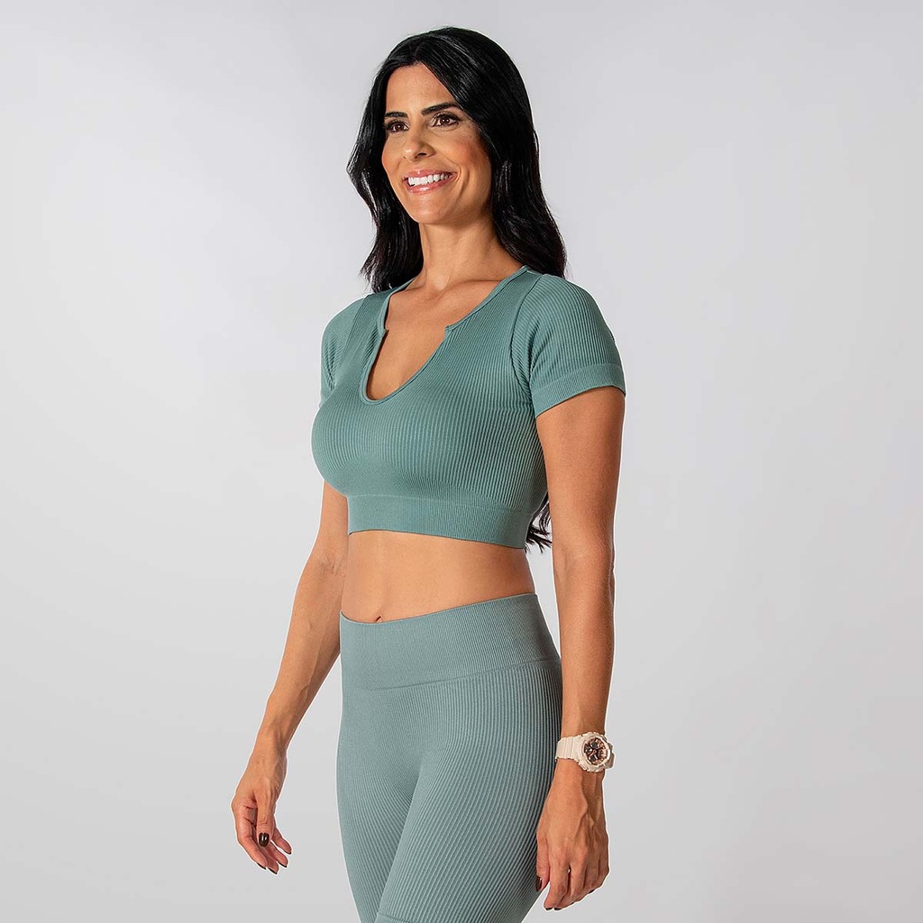 Imagem 4 do produto Conjunto Fitness Short E Cropped Canelado Alma Genius Feminino