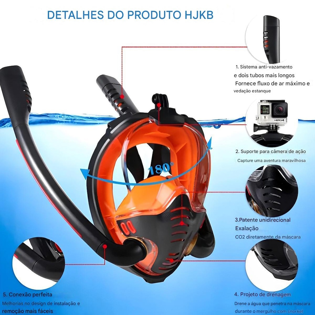 Imagem 3 do produto Mascara Subaquática de de Mergulho Gold Sports Full Face Maui Double Snorkel