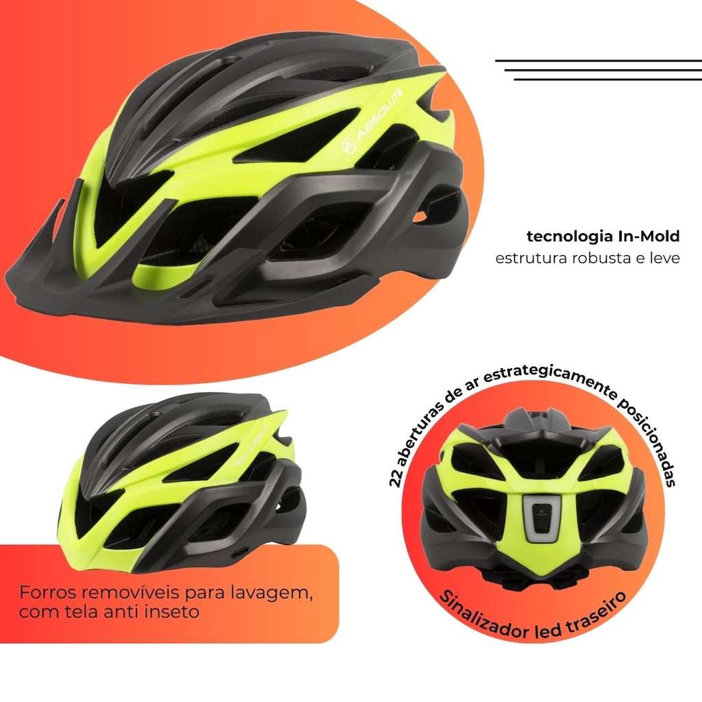 Imagem 2 do produto Capacete ciclismo Absolute Wild Flash led traseiro USB