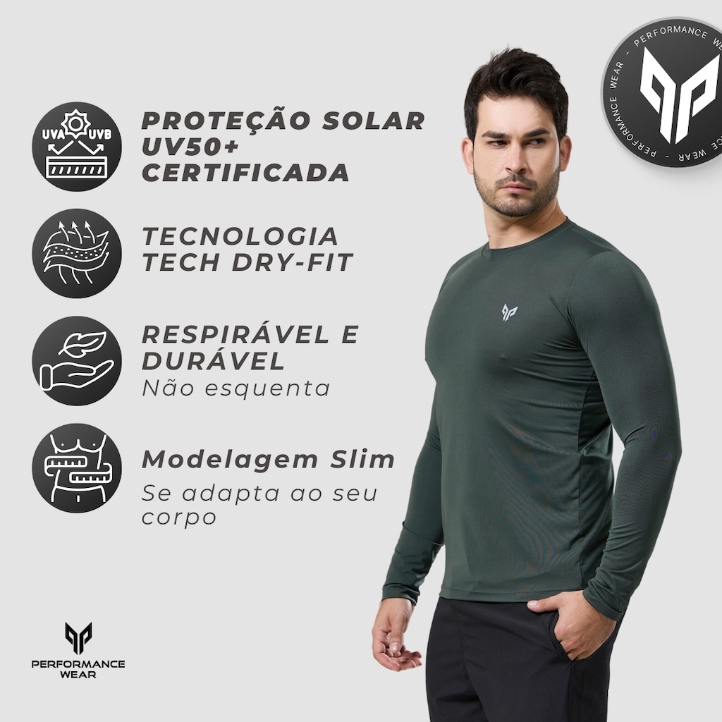 Imagem 2 do produto Kit 2 Camisa Térmica Masculina Manga Longa com Proteção UPF50 Performance Wear
