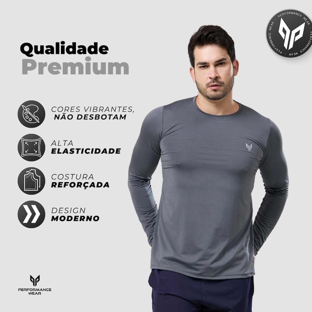 Imagem 3 do produto Kit 2 Camisa Térmica Masculina Manga Longa com Proteção UPF50 Performance Wear