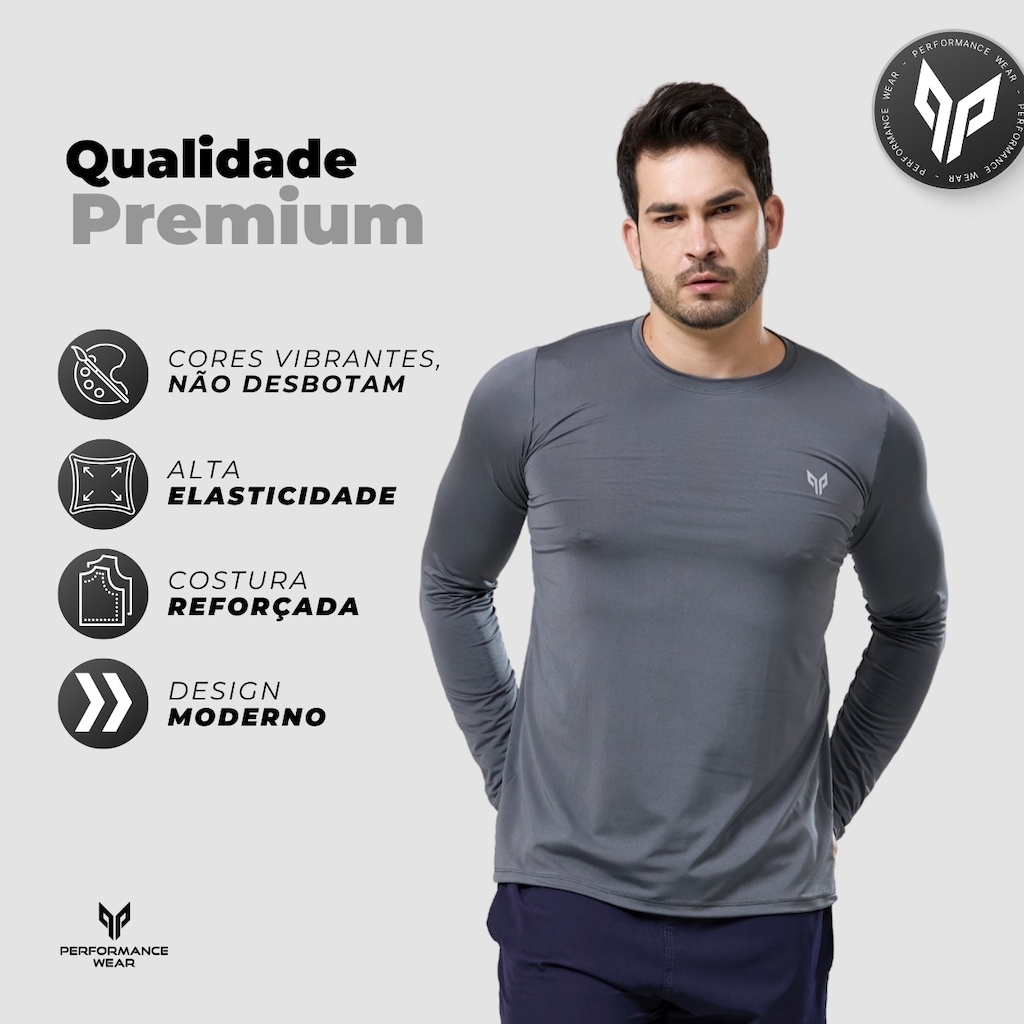 Imagem 3 do produto Kit 2 Camisa Térmica Masculina Manga Longa com Proteção UPF50 Performance Wear