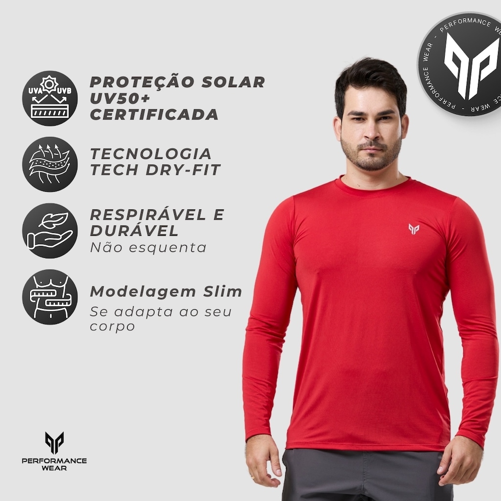 Imagem 2 do produto Kit 2 Camisa Térmica Masculina Manga Longa com Proteção UPF50 Performance Wear
