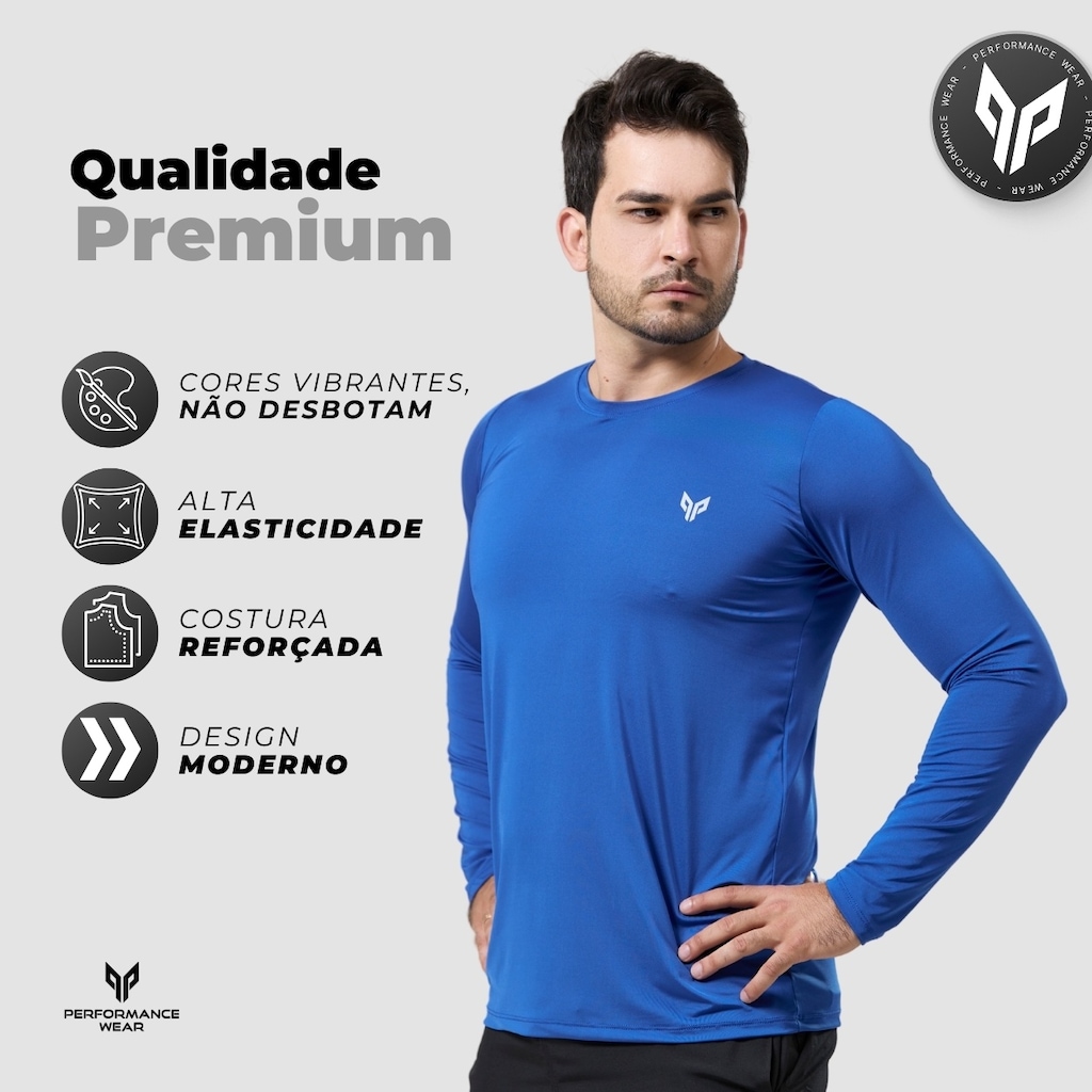 Imagem 3 do produto Kit 2 Camisa Térmica Masculina Manga Longa com Proteção UPF50 Performance Wear