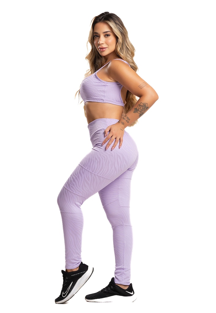 Imagem 4 do produto Calça Legging MVB Modas Cintura Alta Recortes Texturizada Jacquard Feminina