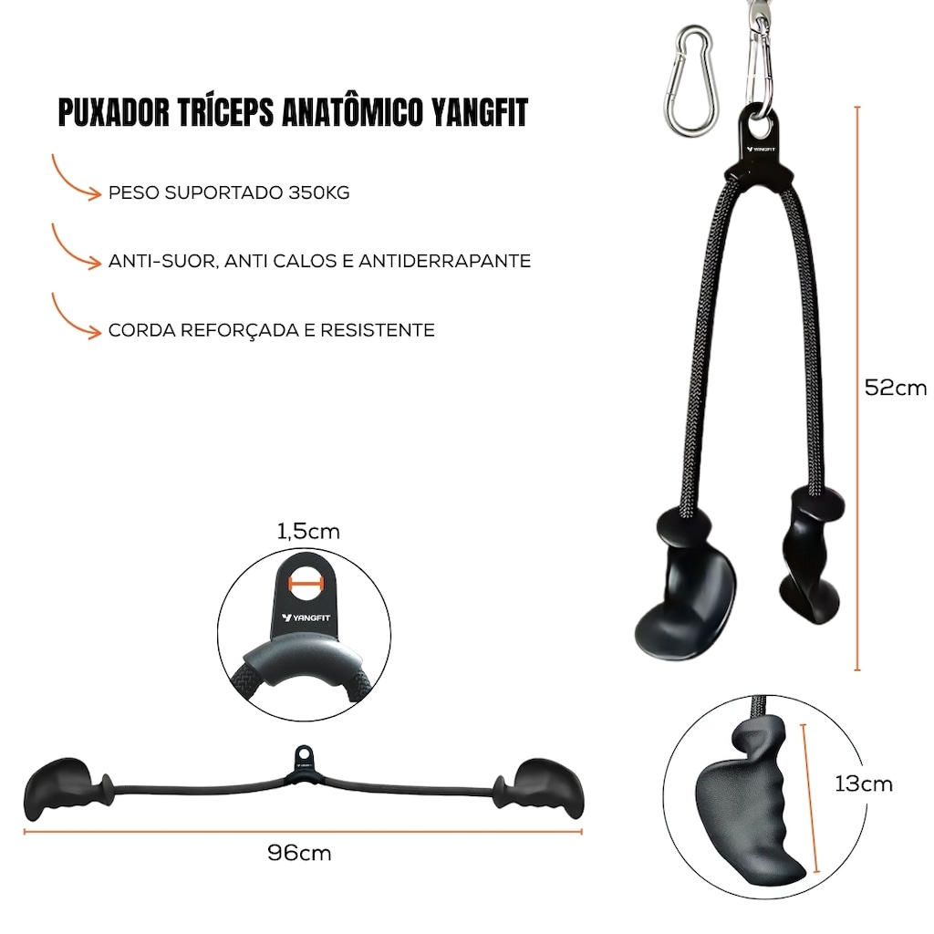 Imagem 2 do produto Puxador Tríceps Corda Profissional Yangfit Pegada Anatômica