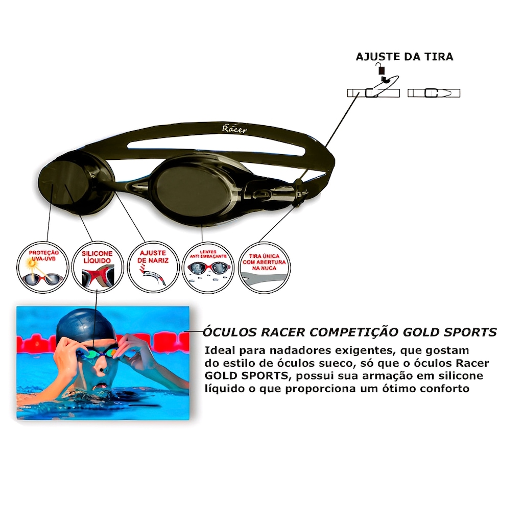 Imagem 2 do produto Óculos de Natação Gold Sports Competição Racer