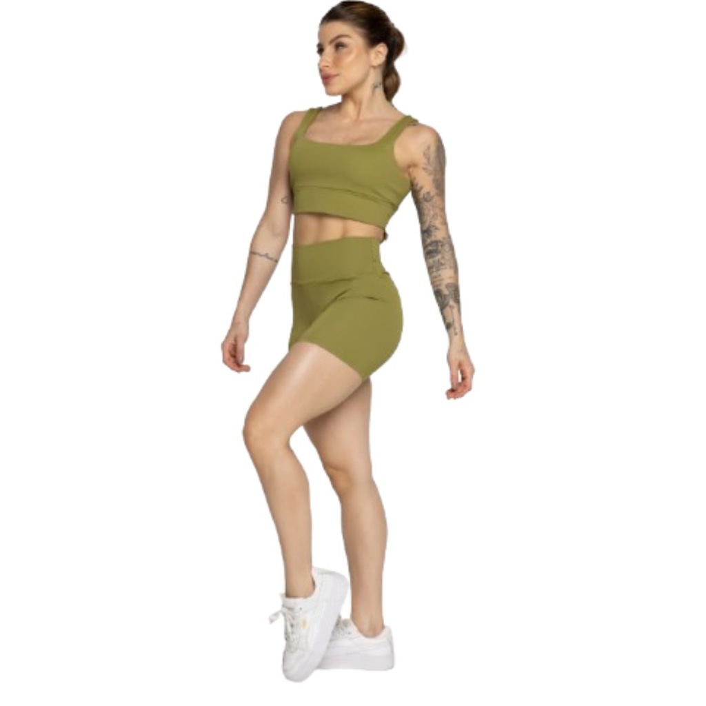 Imagem 2 do produto Conjunto Top Alça Grossa e Short Smart Vekyo Alta Compressão Treino Academia Moda Fitness