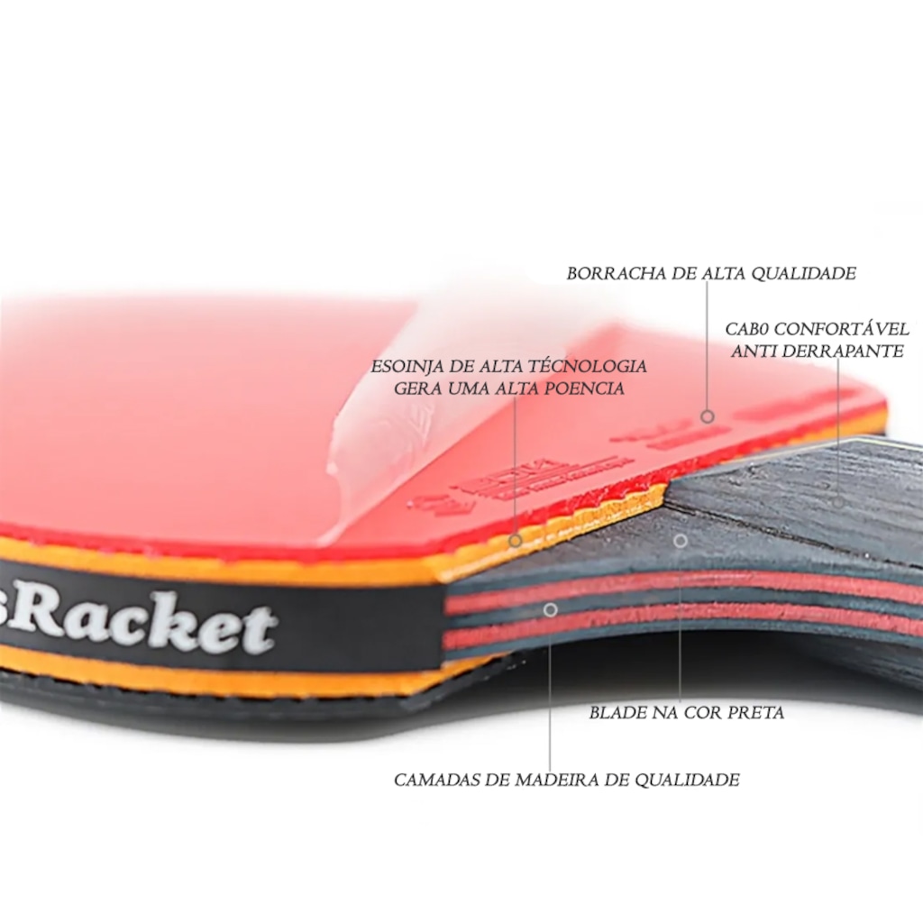 Imagem 4 do produto Kit Tênis De Mesa Gold Sports Boli 6.0 Series - 2 Raquetes Short 6 Star Profissional e 1 Mesh Bag