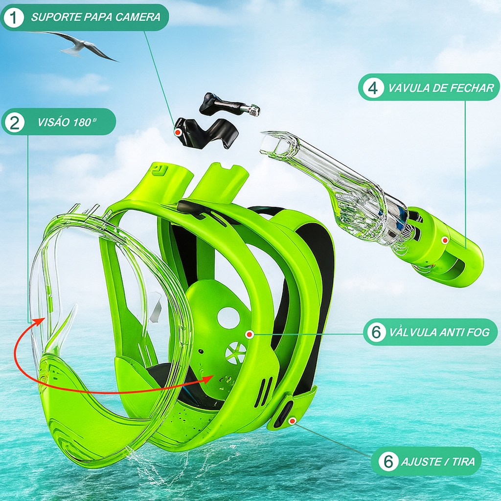 Imagem 2 do produto Máscara Subaquática de Mergulho Gold Sports Racer Full Face com Snorkel