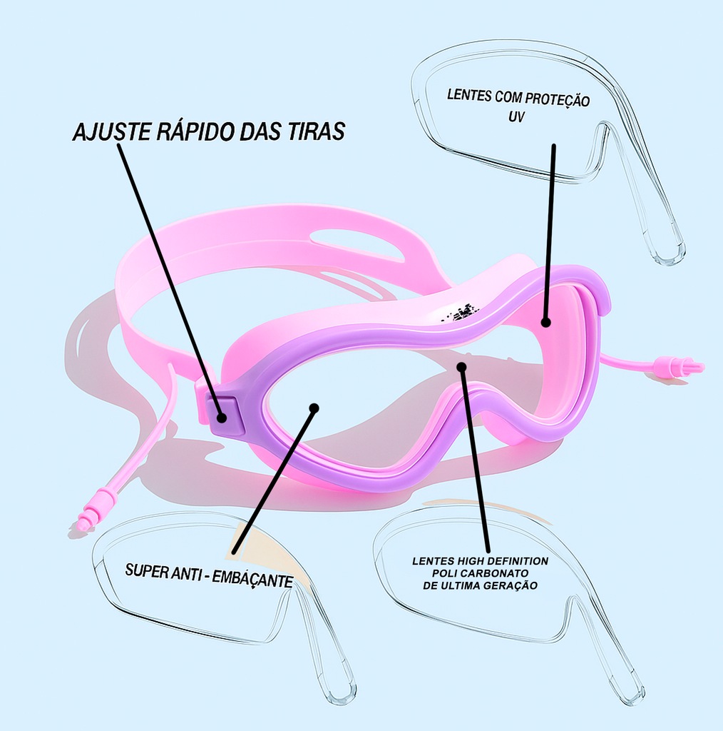 Imagem 2 do produto Máscara de Natação Little Kids Gold Sports Flipper High Definition