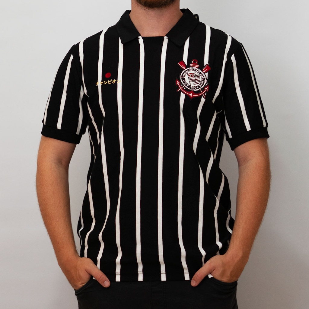Imagem 2 do produto Camisa Corinthians Polo Símbolo Bordado Japão Listrado Coimbra Masculino