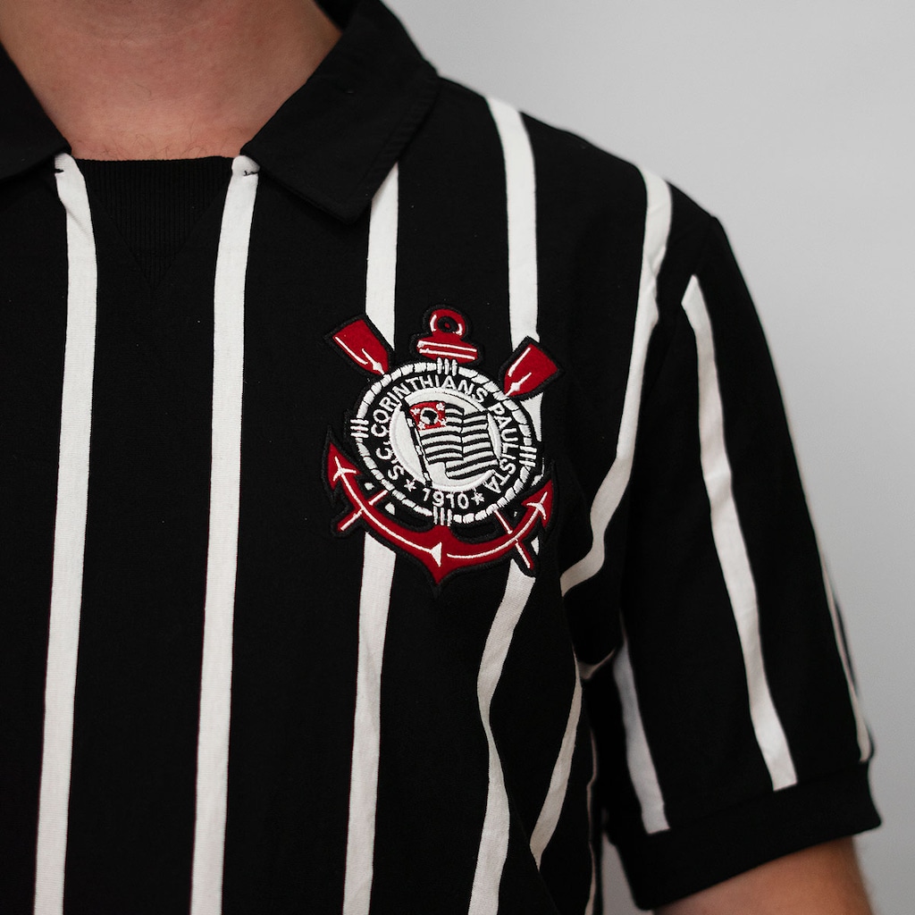 Imagem 4 do produto Camisa Corinthians Polo Símbolo Bordado Japão Listrado Coimbra Masculino