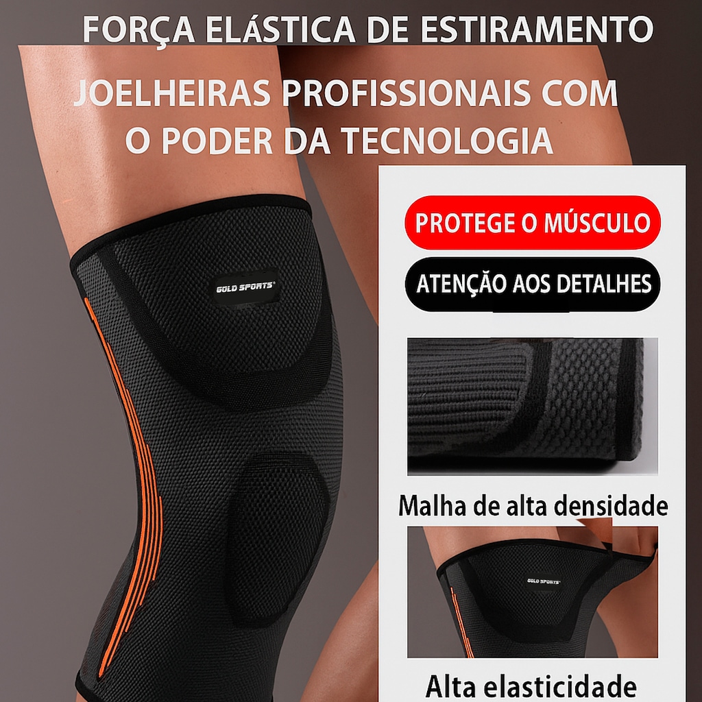 Imagem 3 do produto Joelheira de Compressão Gold Sports Elástica Estabilidade e Fortalecimento