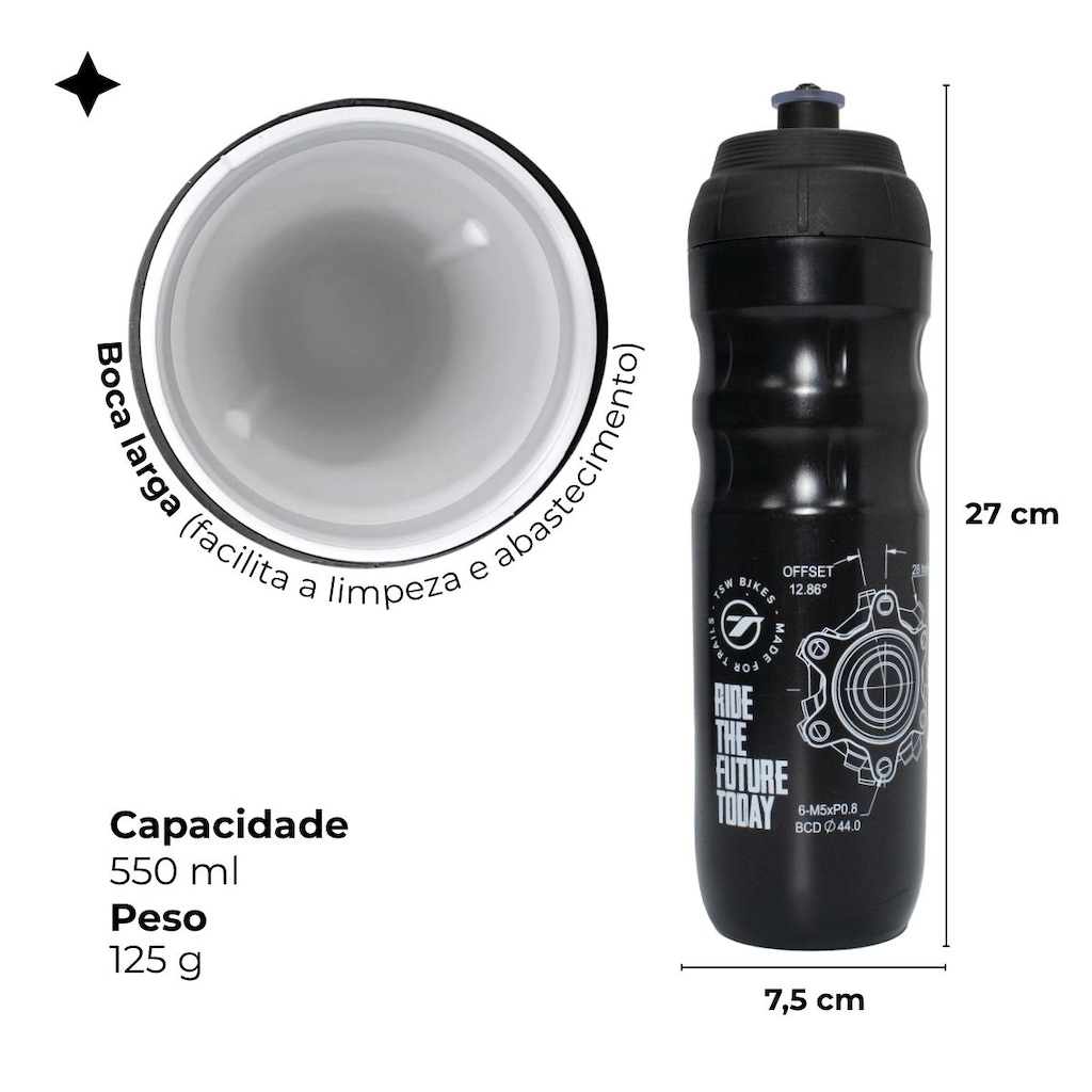 Imagem 3 do produto Caramanhola garrafa água bike TSW 550 ml Mod. 02 c/ suporte