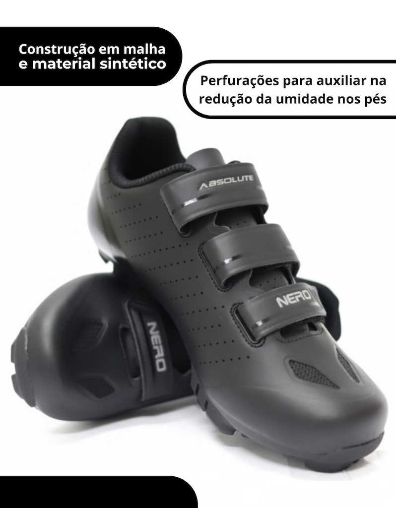 Imagem 2 do produto Sapatilha ciclismo MTB Absolute Nero 5 c/ 3 velcros Unissex