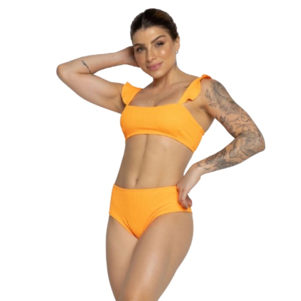 Imagem 2 do produto Biquíni Hot Pants Manguinha Básico Vekyo Cintura Alta Moda Praia Feminina