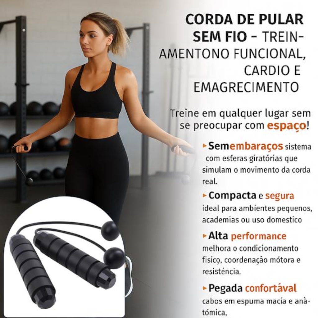 Imagem 4 do produto Corda de Pular Portátil sem Fio SML para Treinamento Funcional Exercício Academia Casa Fitness