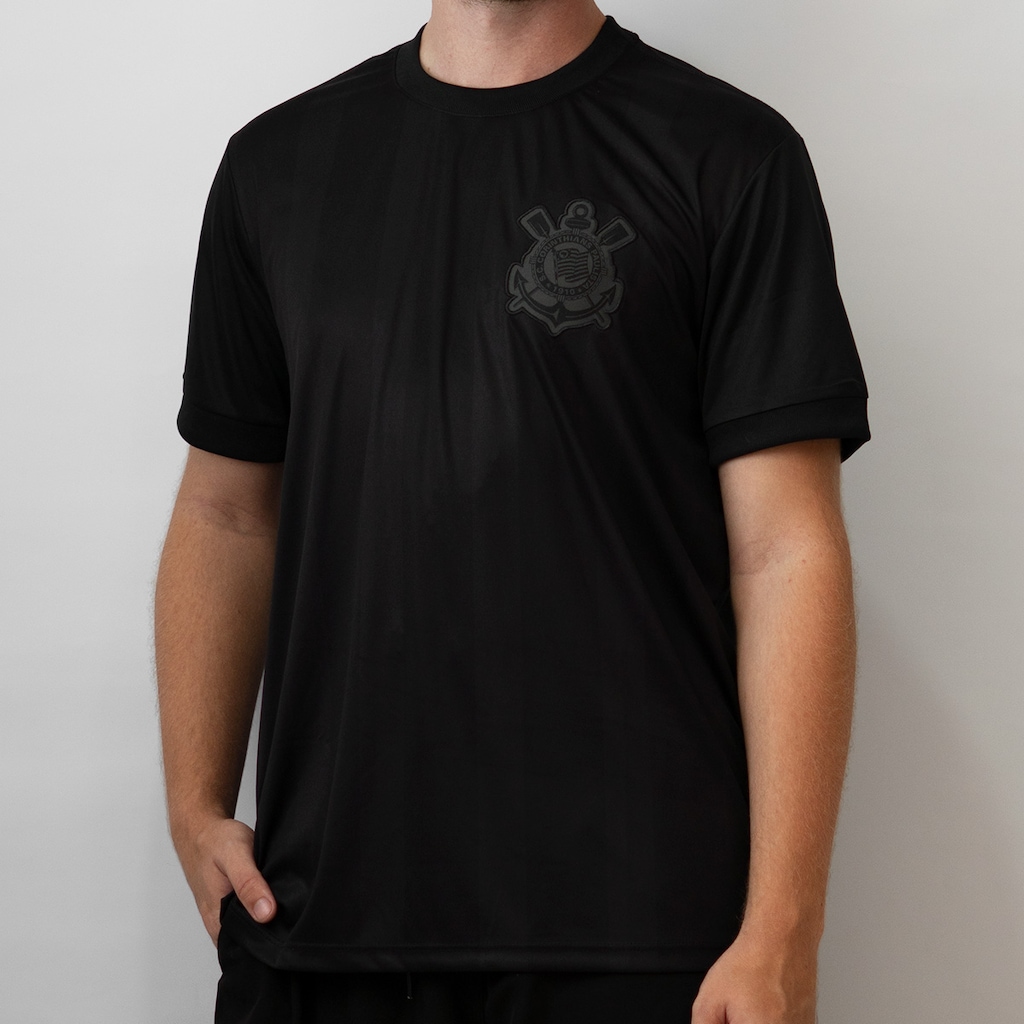 Imagem 3 do produto Camisa do Corinthians Dry All Black Listrada Bordado Coimbra - Masculina