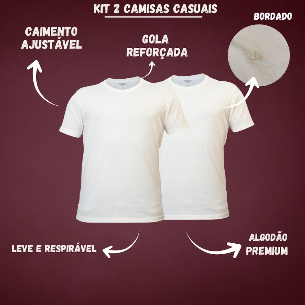 Imagem 2 do produto Kit 2 Camisetas Casuais Algodão Bordado Off White Dx Essentials - Masculino