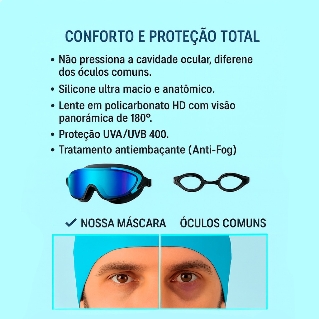 Imagem 5 do produto Kit Mascara de Natação Gold Sports Pacific Swin Polarizada 15.0 HD + Clip Nasal E Ear Plug
