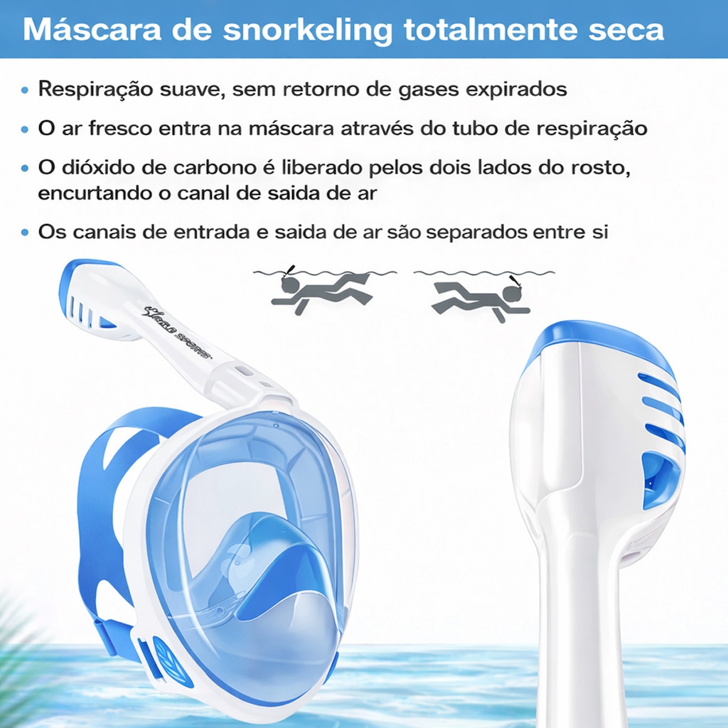 Imagem 5 do produto Mascara Subaquática de de Mergulho Gold Sports Full Face Confort Com Snorkel