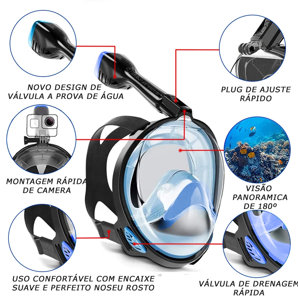 Imagem 2 do produto Mascara Subaquática de de Mergulho Gold Sports Full Face Confort IV Com Snorkel