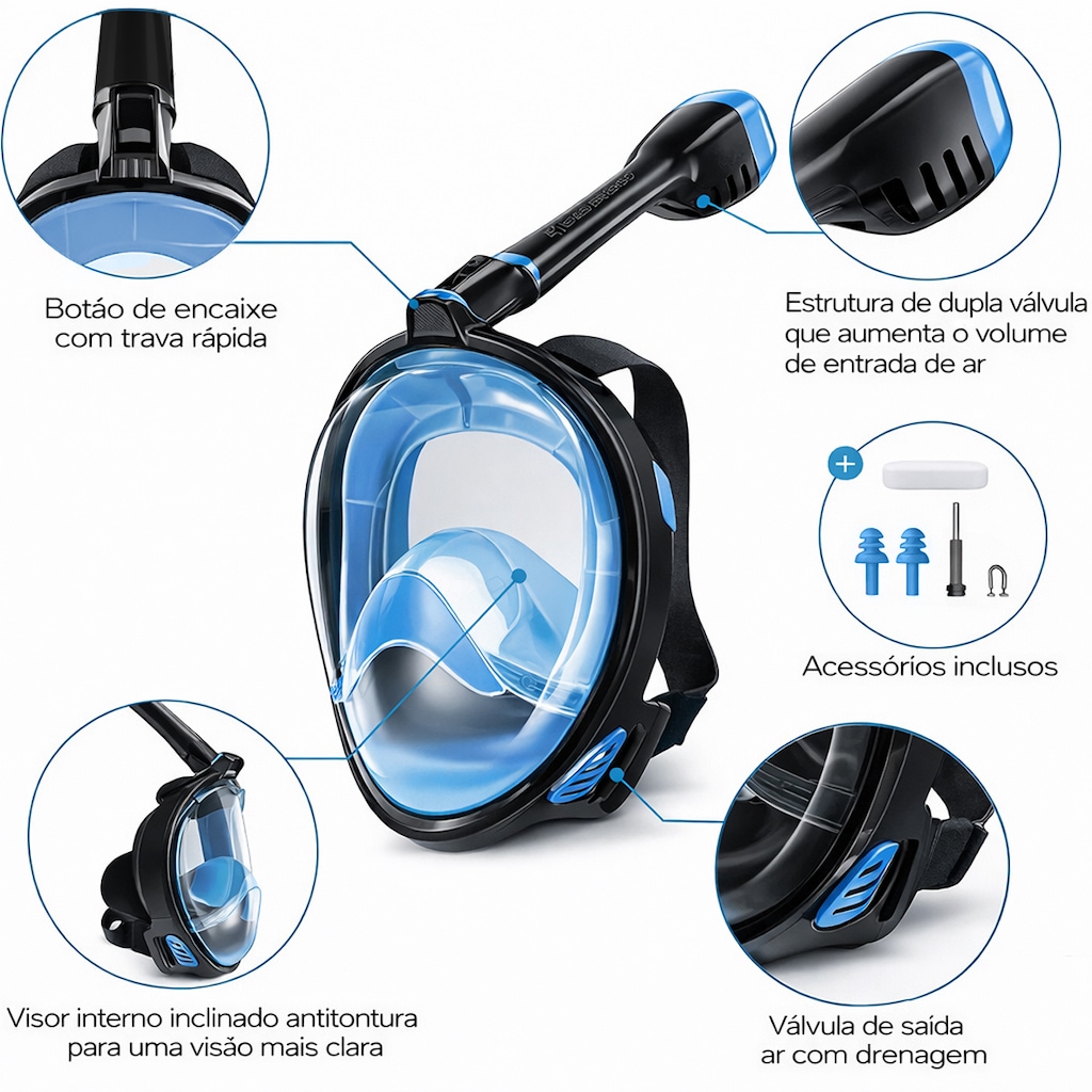 Imagem 5 do produto Mascara Subaquática de de Mergulho Gold Sports Full Face Confort IV Com Snorkel