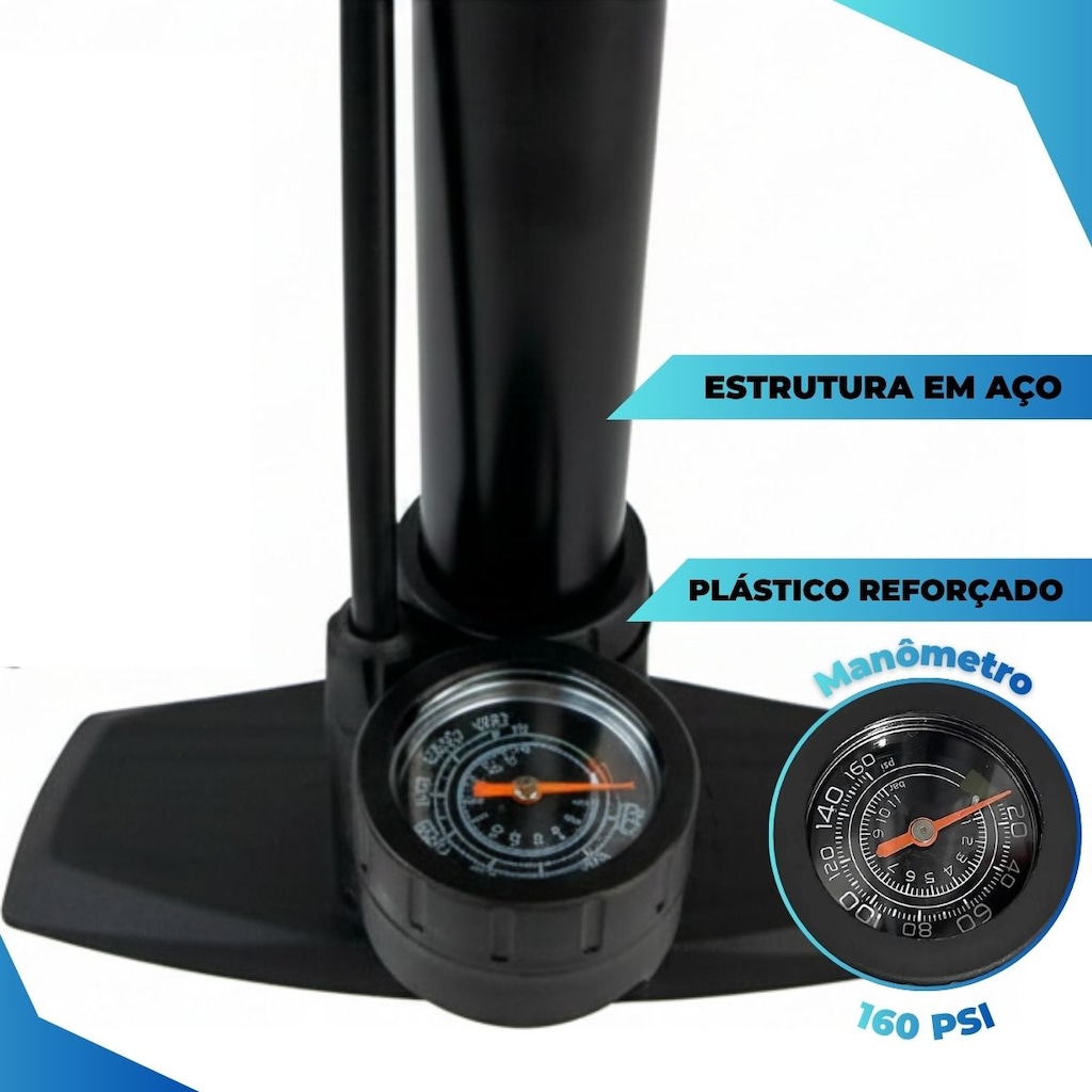 Imagem 3 do produto Bomba de ar bicicleta Absolute Nero 2 com manômetro 160 PSI