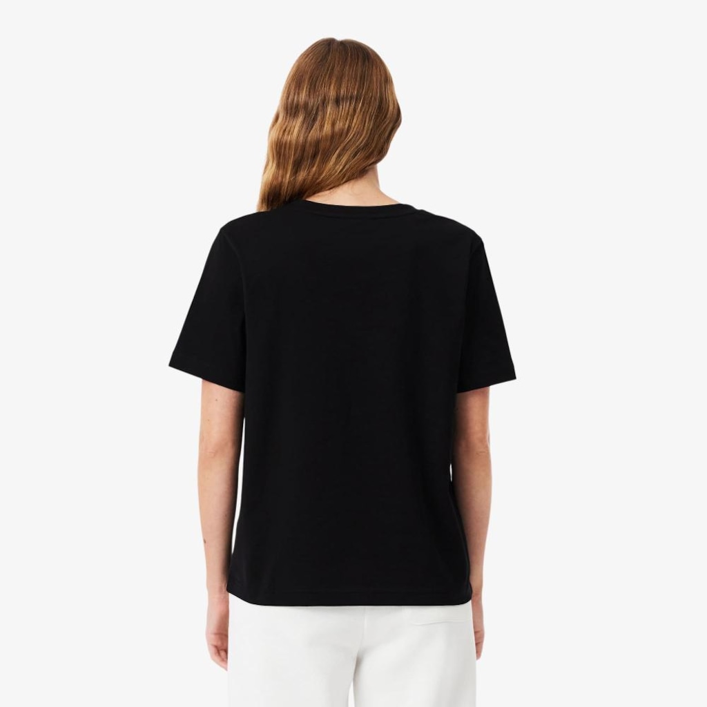 Imagem 4 do produto Camiseta de Algodão com Gola V e Caimento Relaxado Lacoste Feminina