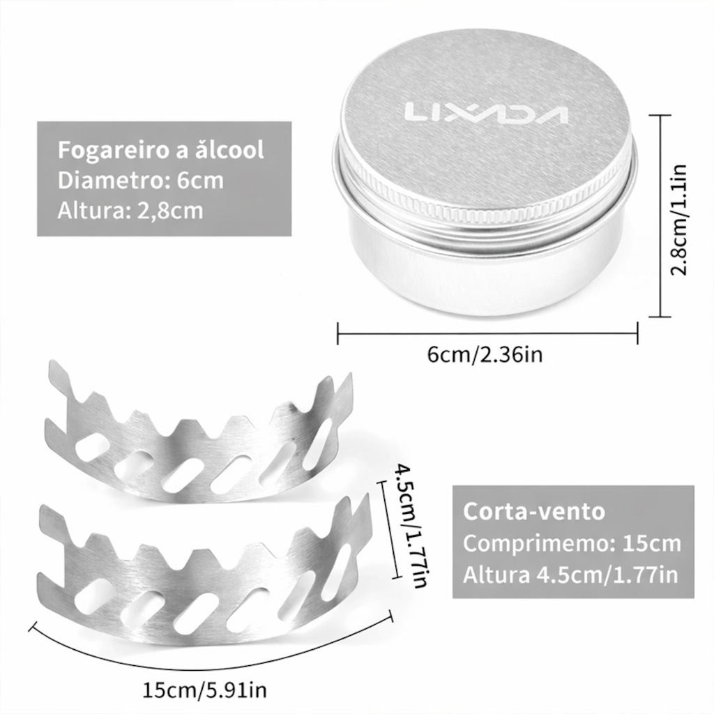 Imagem 5 do produto Mini Fogareiro Gold Sports Para Acampamento Portátil a Álcool Com Tampa e apoiador