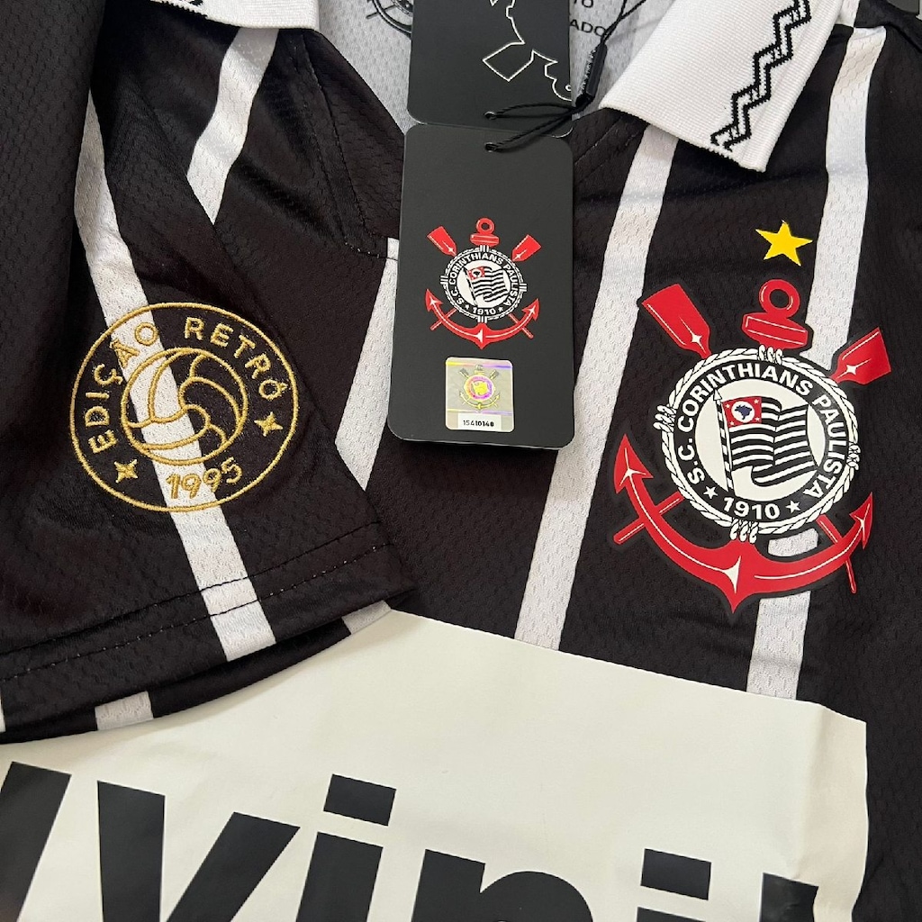 Imagem 2 do produto Camiseta Polo do Corinthians Retrô 1995 Suvinil Listrada Coimbra - Masculino