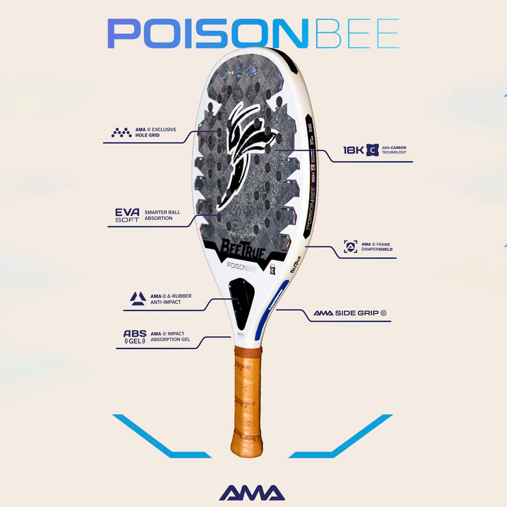 Imagem 3 do produto Raquete de Beach Tennis Ama Sport BeeTrue Poison Bee 18k 2026 - Gigio Cariani