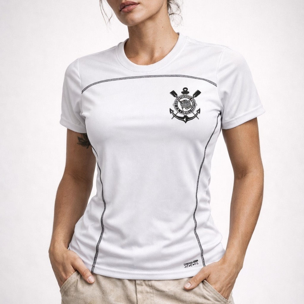 Imagem 2 do produto Camisa do Corinthians Baby Look Recortes Lateral Coimbra - Feminina