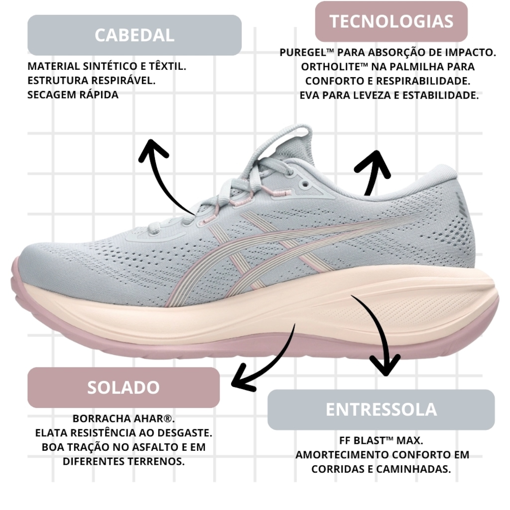 Imagem 4 do produto Kit Tênis Asics Gel-Cumulus 28 E Meia - Feminino