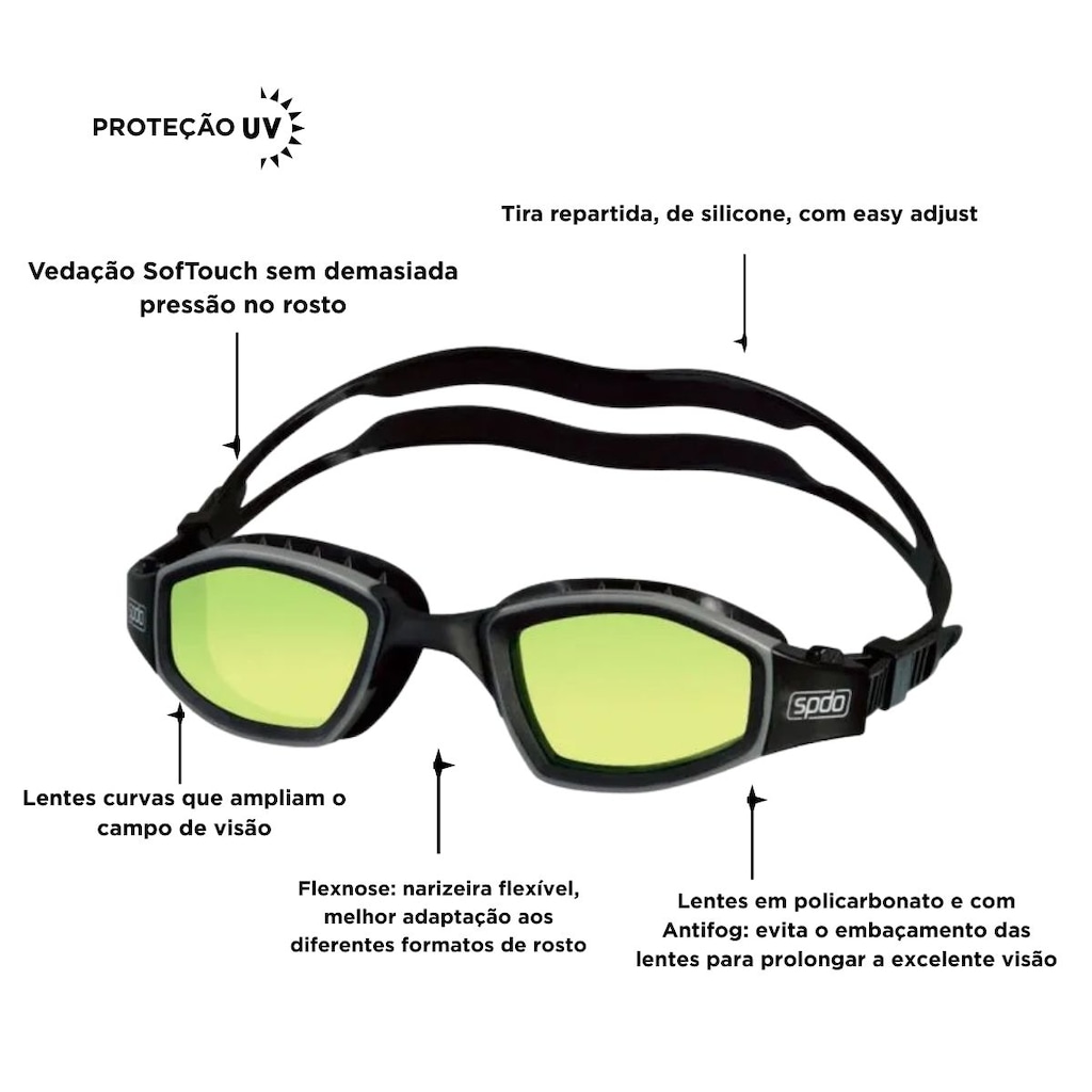 Imagem 4 do produto Óculos Natação Speedo Invictus Anti-fog UV Lentes Curvas