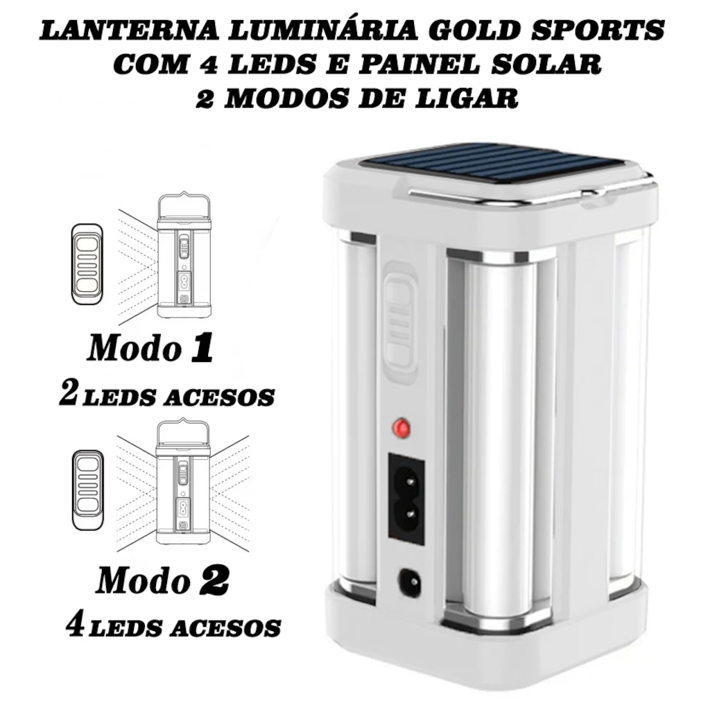 Imagem 3 do produto Lanterna Gold Sports Eco Led Portátil Grande Camping Solar Portátil de 4 Led Recarregável