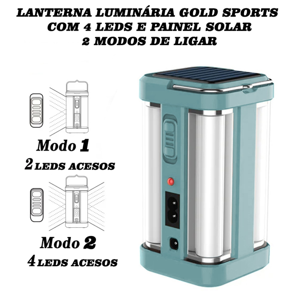 Imagem 3 do produto Lanterna Gold Sports Eco Led Portátil Grande Camping Solar Portátil de 4 Led Recarregável