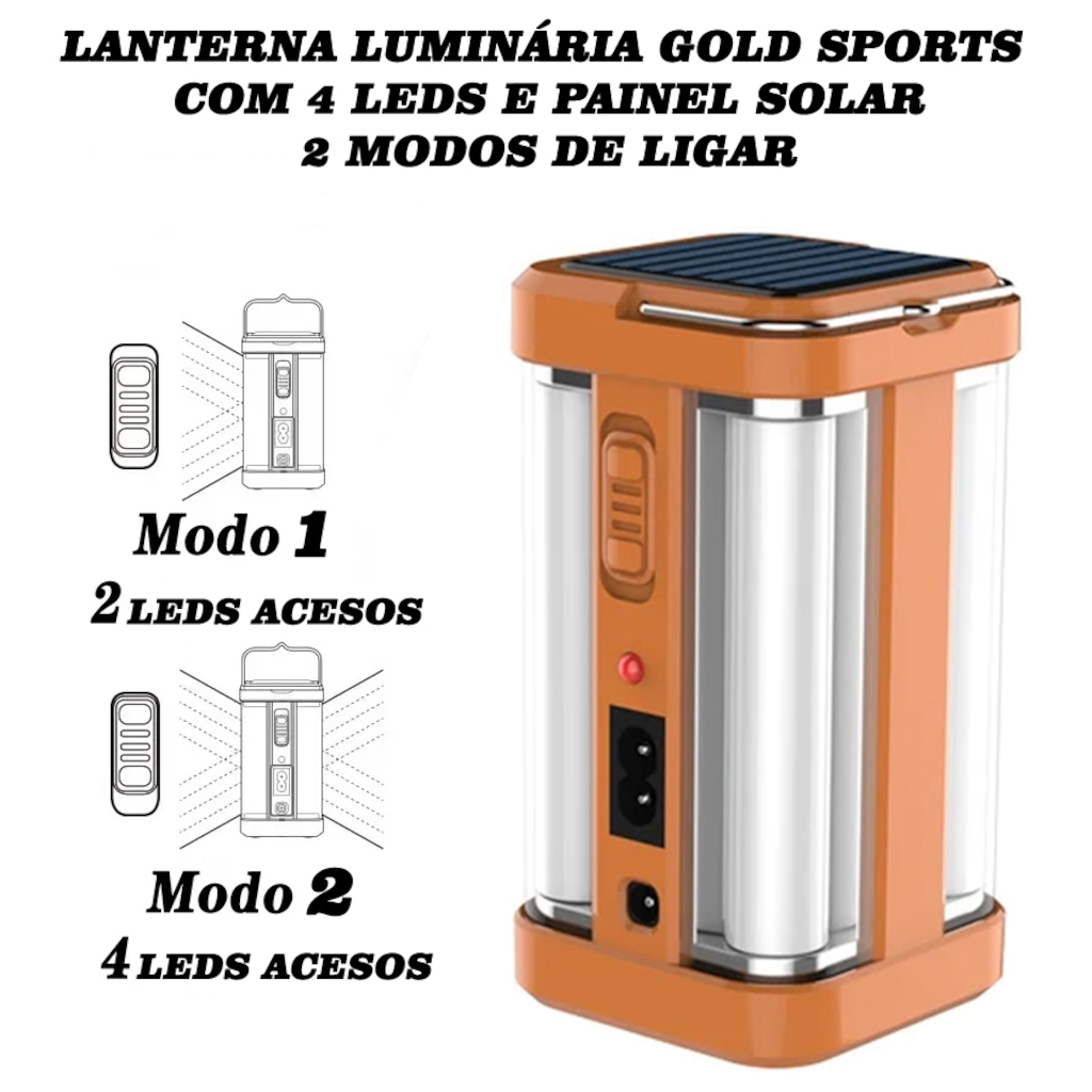 Imagem 3 do produto Lanterna Gold Sports Eco Led Portátil Grande Camping Solar Portátil de 4 Led Recarregável