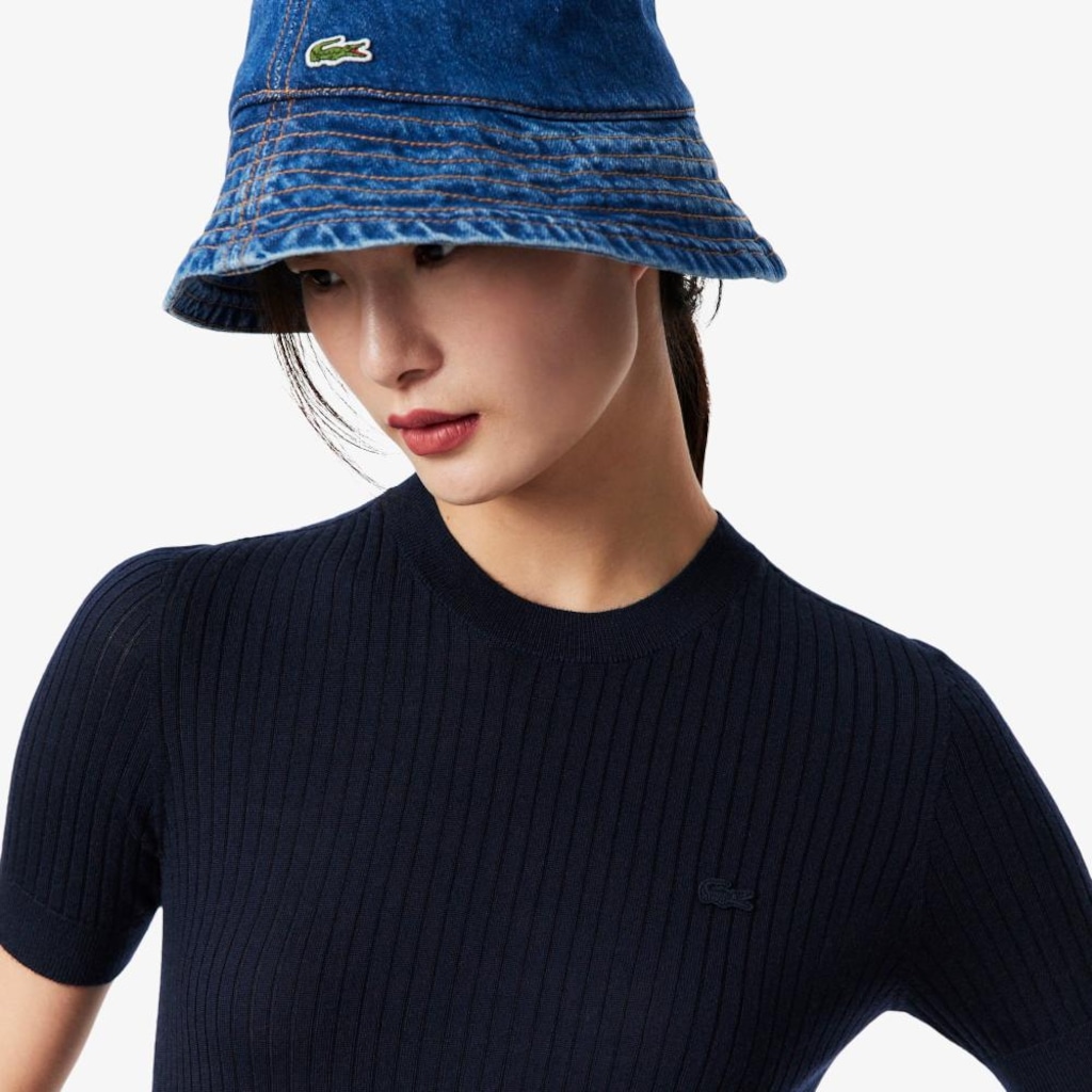 Imagem 2 do produto Suéter de malha canelada de lã merino de mangas curtas Lacoste Feminino