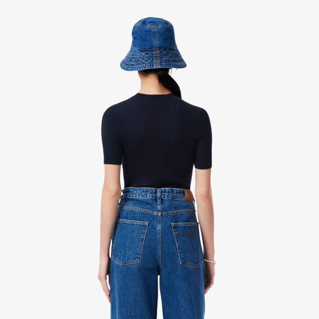 Imagem 3 do produto Suéter de malha canelada de lã merino de mangas curtas Lacoste Feminino