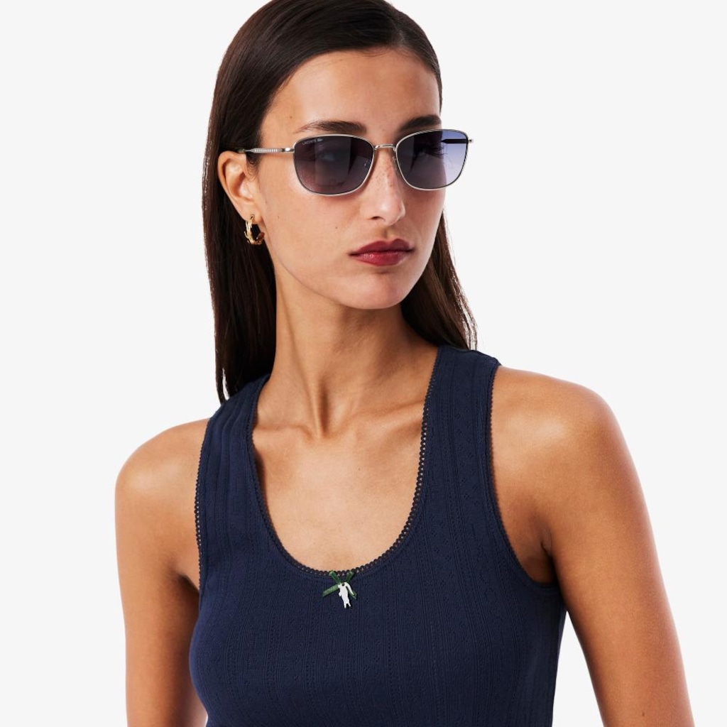 Imagem 2 do produto Camiseta Regata de algodão de malha Pointelle slim fit Lacoste Feminina