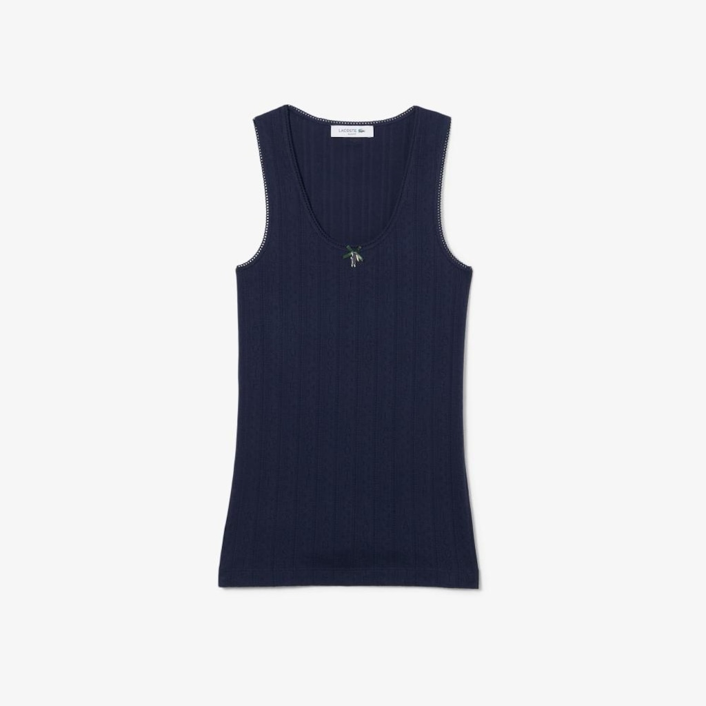 Imagem 4 do produto Camiseta Regata de algodão de malha Pointelle slim fit Lacoste Feminina