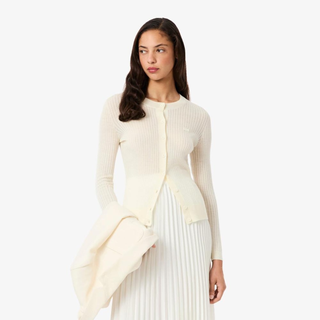 Imagem 1 do produto Cardigan de lã Merino de malha canelada Lacoste Feminina