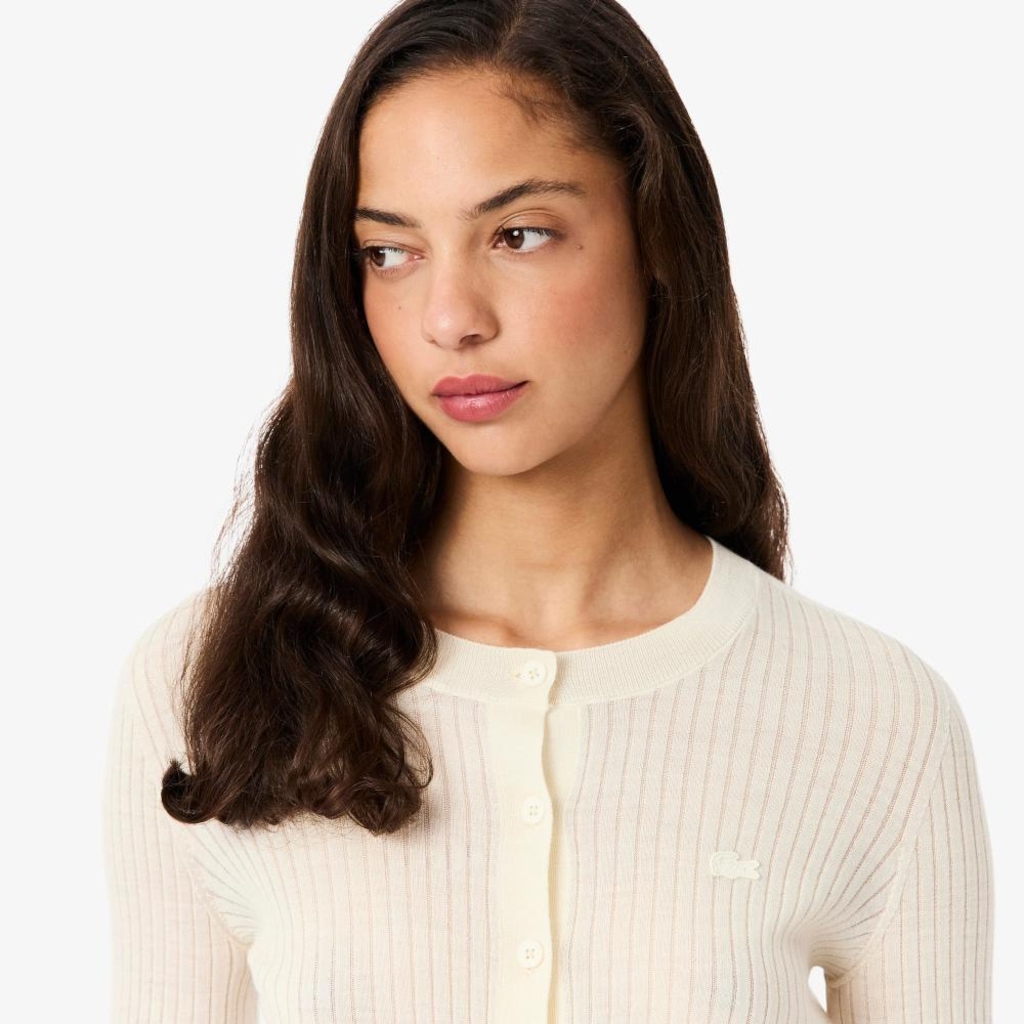 Imagem 2 do produto Cardigan de lã Merino de malha canelada Lacoste Feminina