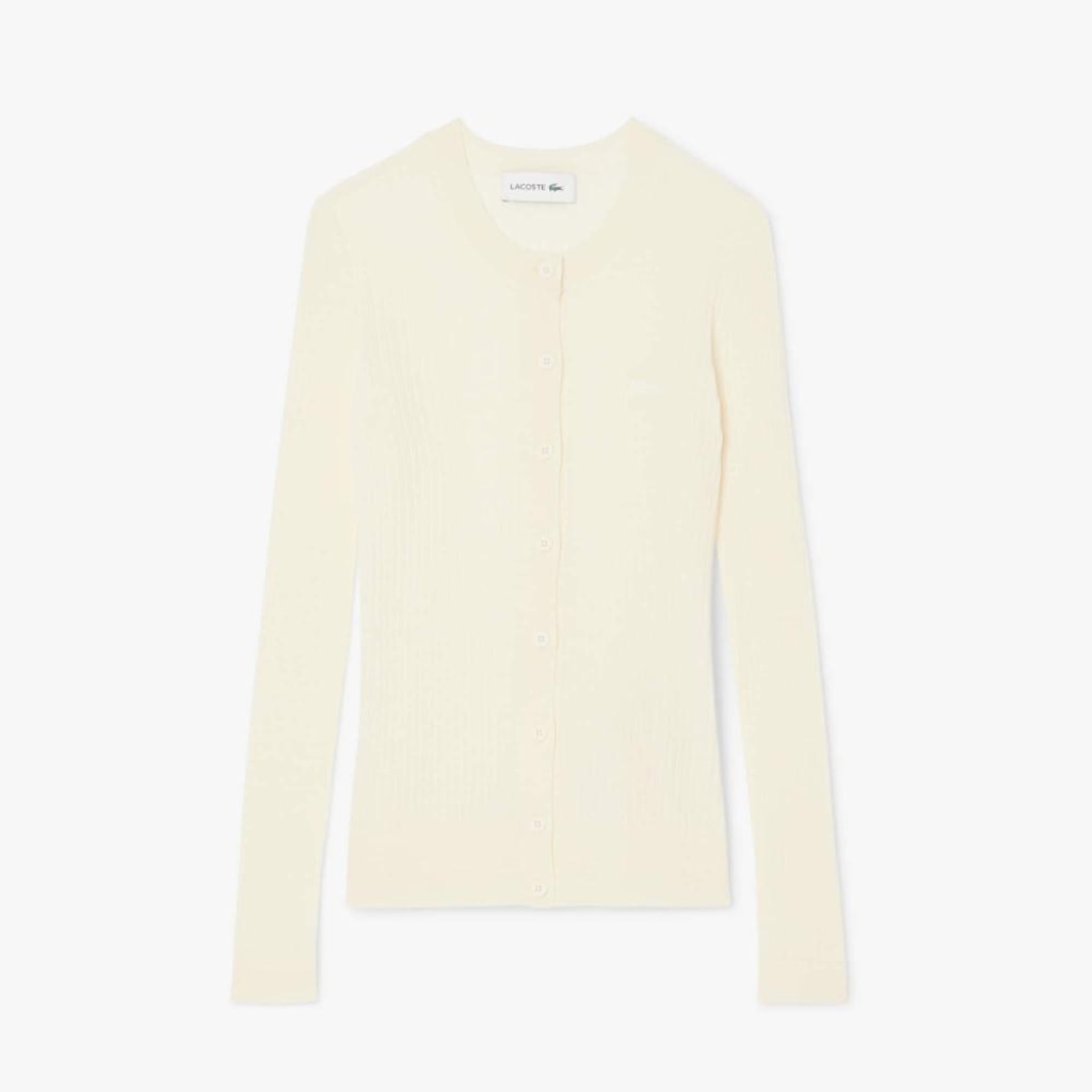 Imagem 4 do produto Cardigan de lã Merino de malha canelada Lacoste Feminina